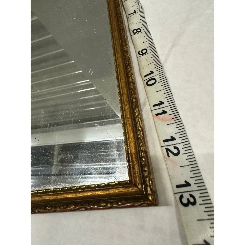 Vintage Crown Paint & Glass Gold Framed Wall Mirrors Pair Hollywood Regency 13x6